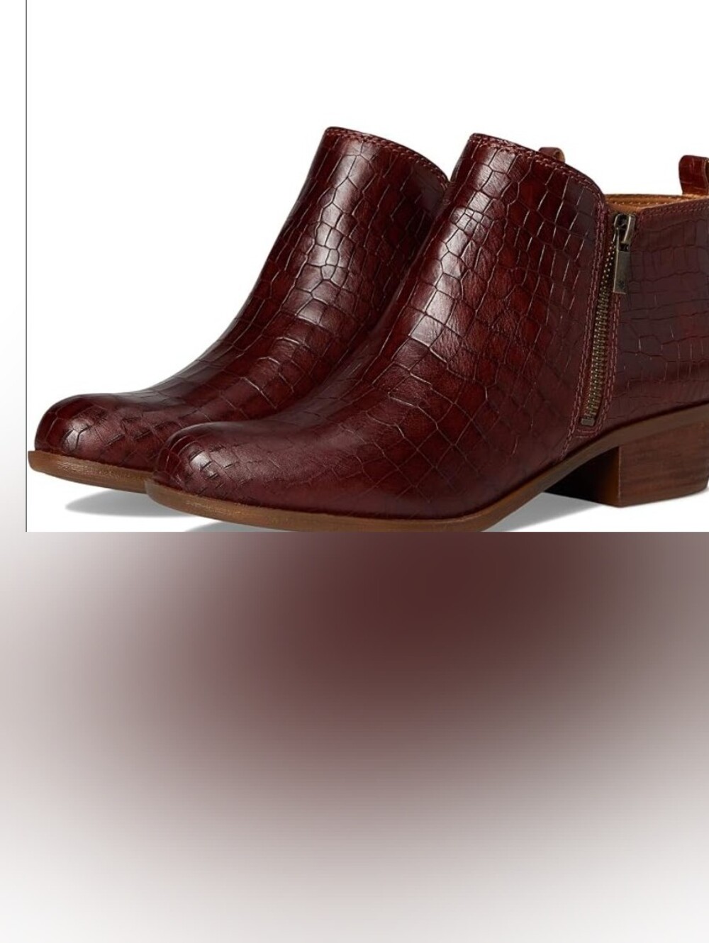Lucky Brand Croc-Embossed Roasted Brown Leather Ankle Booties 6M